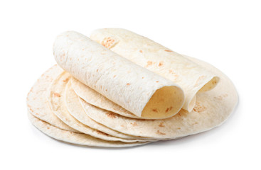 Corn tortillas on white background. Unleavened bread