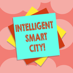 Writing note showing Intelligent Smart City. Business photo showcasing The city that has a smarter energy infrastructure Multiple Layer of Sheets Color Paper Cardboard with Shadow