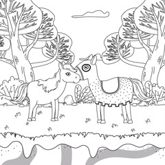 Horse and unicorn cartoon design vector illustration