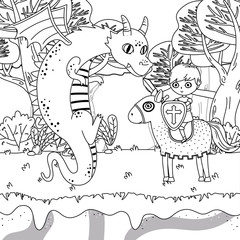 Medieval dragon and knight of fairytale design vector illustration