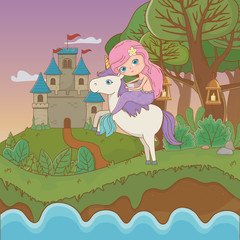 Mermaid and unicorn of fairytale design vector illustration