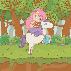 Mermaid and unicorn of fairytale design vector illustration