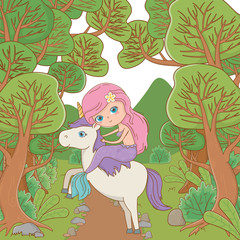 Mermaid and unicorn of fairytale design vector illustration