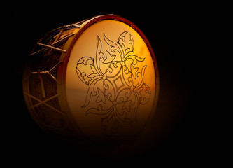 Medieval drum with black background