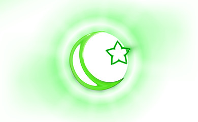 Glossy star and crescent moon, Abstract blurred background with light bokeh. Vector illustration. Symbol islamic religious sign for concept web and apps elements design. Website development, app