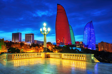 Baku city night view, Azerbaijan