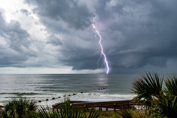 Lightening striking the waters in the Gulf of Mexico