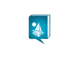 Yacht sealing with sun and sea logo design illustration boat in a chat icon