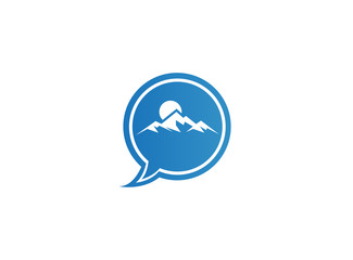 Big blue mountains with sun up and ice snow for logo design illustration in a chat icon