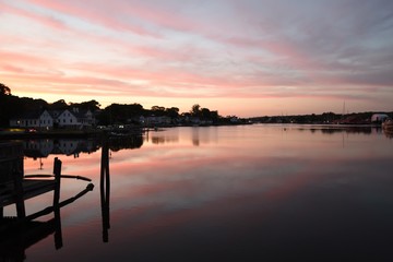 Mystic River in CT aright after sunset