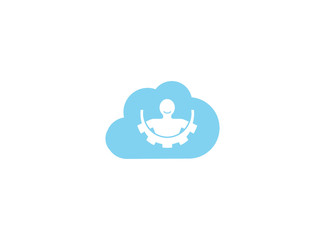 Body inside a gear pignion and smile for logo design Vector in chat icon illustration