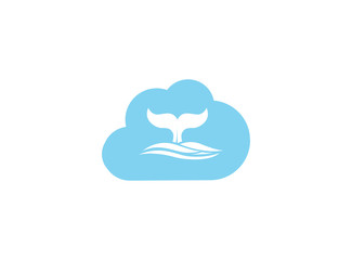 Whale diving deep in the sea and show Tail up for Logo design illustration i a cloud shape icon