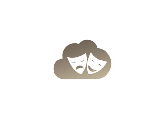 theatrical masks a double face two happy and sad faces for logo design illustration in a cloud shape icon
