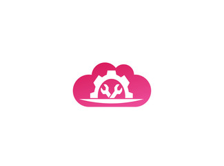 Mechanic gear tools in and pignion for logo design illustration, in a cloud shape icon