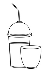fruit tropical smoothie drink cartoon in black and white