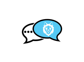 Wolf head and face looking in front in a chat icon for logo vector design