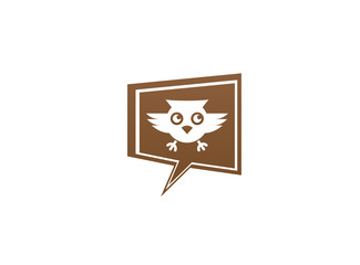 Owl open eyes and fly in a chat icon for logo Vector design illustration