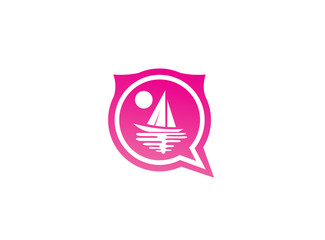 Yacht sealing with sun and sea logo design illustration boat in a chat icon