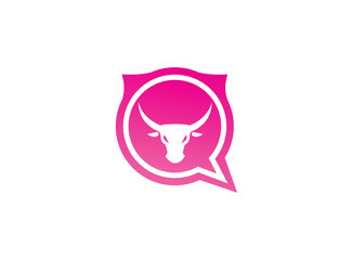 Bull head with angry face and big horns for logo design in a chat icon illustration