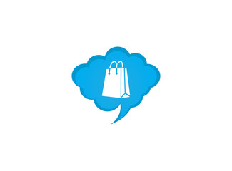 hand bag for shopping with hands logo design illustration, sac in a chat icon