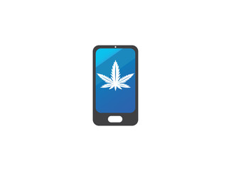 Medical Marijuana Cannabis hemp Logo design illustration in a smartphone shape phone icon