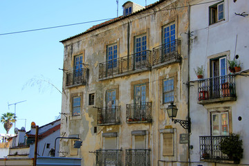 typical historic houses in the streets of lisbon, portugal