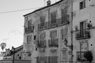 typical historic houses in the old town of lisbon, portugal