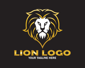 Vector Logo of Golden Lion Head in Elegant Style with Black Background