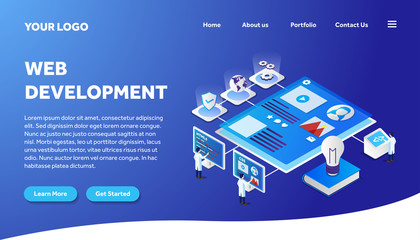 web development isometric creative illustration vector of graphic , small people in web development isometric illustration vector , vector web development isometric for website landing page template