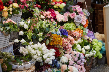 Various flowers at flower shop 