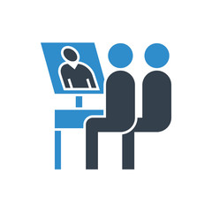 office worker meeting on computer icon