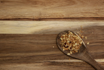 Granola on a wooden cutting board 