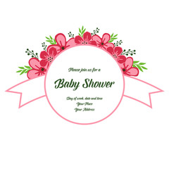 Obraz premium Vector illustration baby shower with pink flower frame