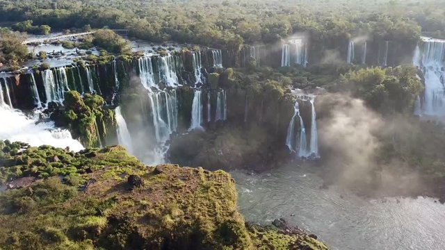 Aerial view, Iguazu falls in Brazil, on a beautiful summer day.