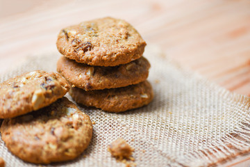 cookies dried currants and nut on the sack