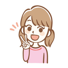 ピースサインをする女の子のイラスト