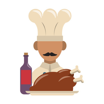 chef holding roasted chicken and wine clip art preview