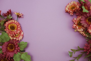flower border frame on Purple background