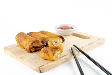 rolls with sauce on white plate