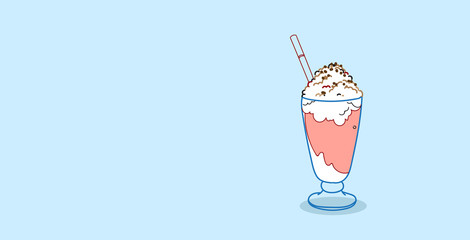 milkshake glass with whipped cream sweet dessert food concept sketch hand drawn horizontal