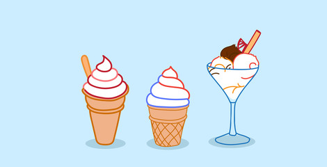 Different ice cream sundae sweet dessert food