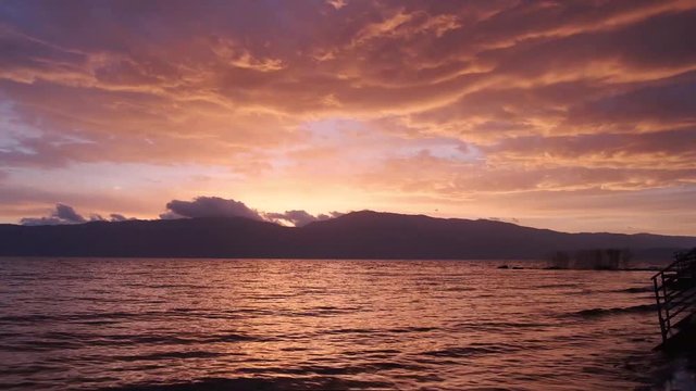 Lake Ohrid at sunrise in Albania