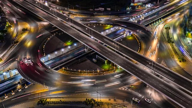 4K, Time lapse Fast speed car in the road in circle and intersection  and expressway, motorway and highway
