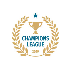 Champions league badge logo design. Gold cup icon vector illustration.