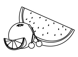 delicious mix of fruit cartoon in black and white