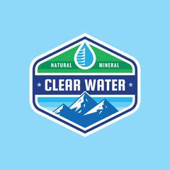 Clear water concept logo badge design. Mineral natural composition. Vector illustration. 
