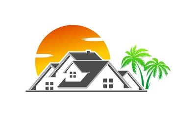 House and palm tree illustration