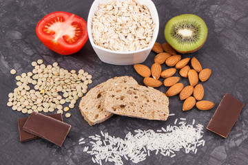 Best food as source melatonin and tryptophan. Healthy sleep concept