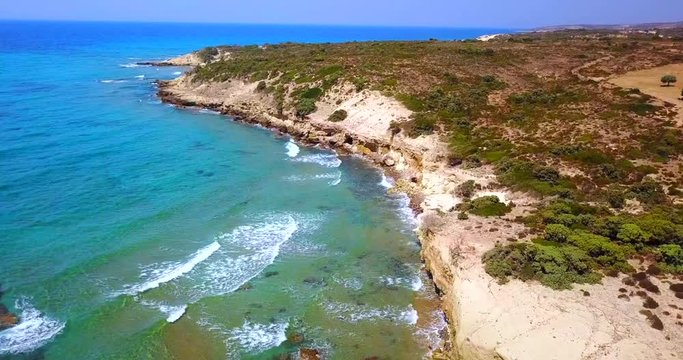 4K Aerial View of turquoise sea water and beach of wonderful Kos Island in Greece
