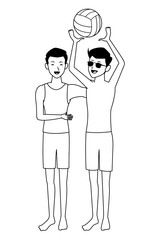 Friends enjoying summer cartoon in black and white